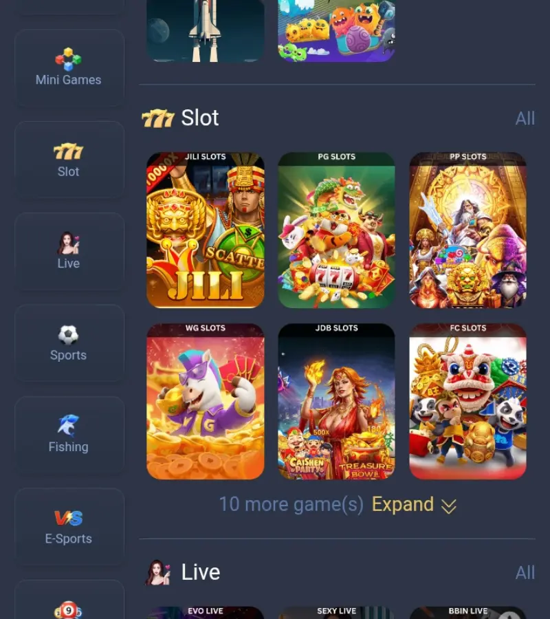 UR8 Game APK slot games section