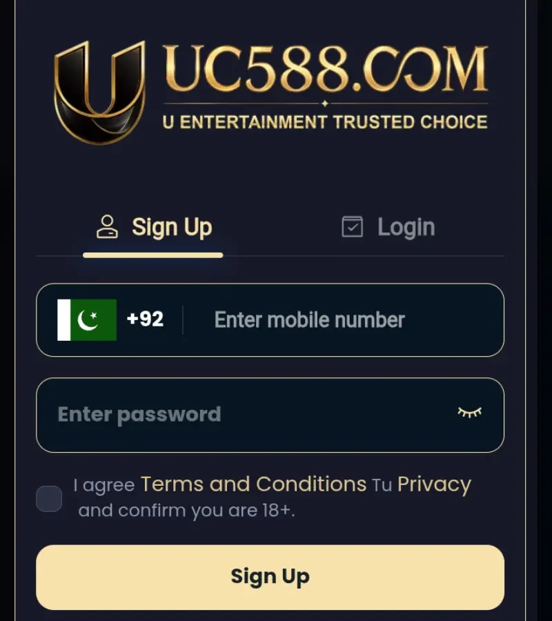 UC588 APK registration screen for creating a new account
