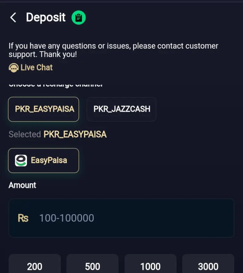 UC588 APK deposit screen showing payment methods and wallet options