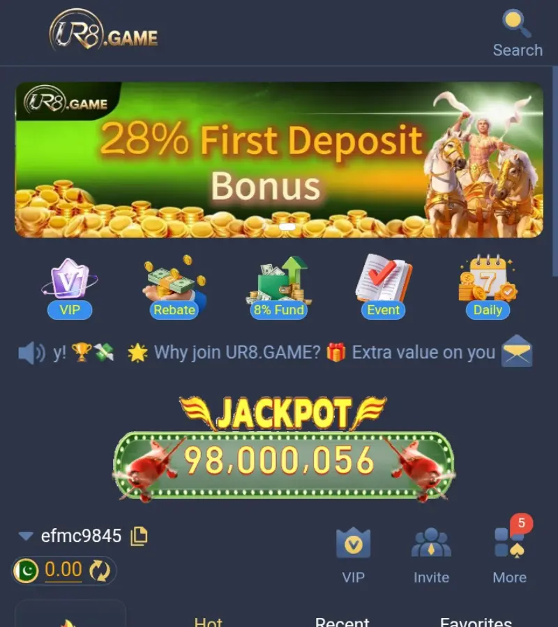 UR8 Game APK main dashboard screenshot