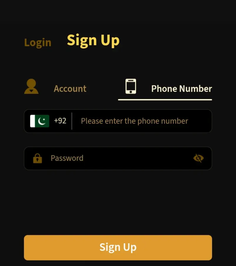 Tojays Bet registration screen for creating a new account on Android