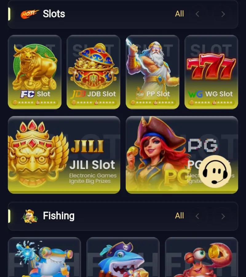UC588 APK slot games section displaying available game titles