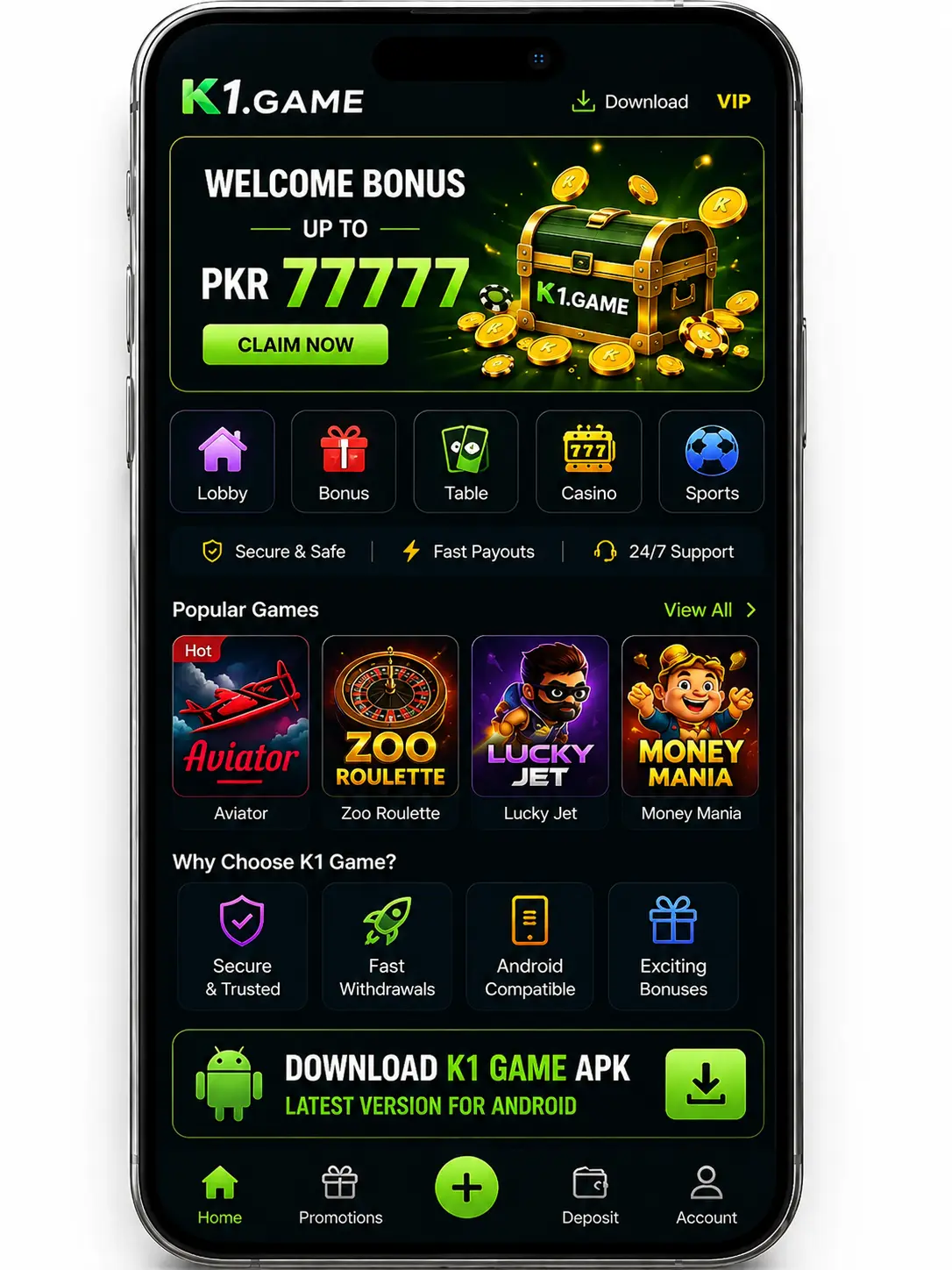 K1 Game APK for Android smartphone interface