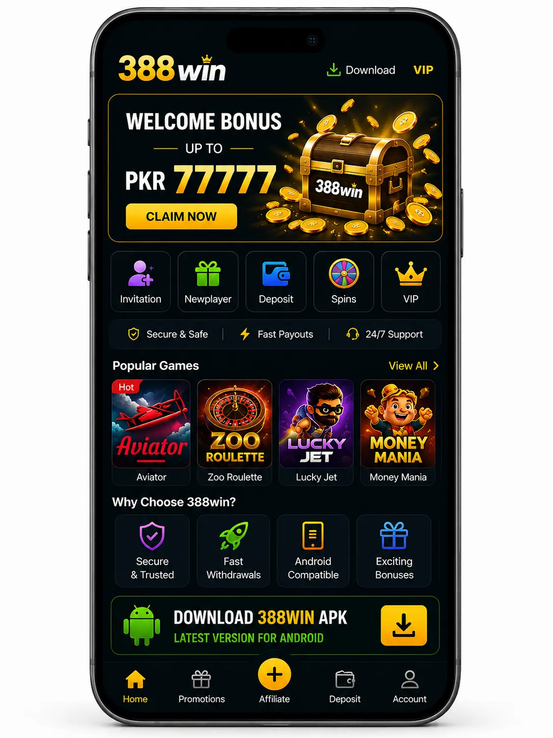 388Win APK download for Android smartphone mockup