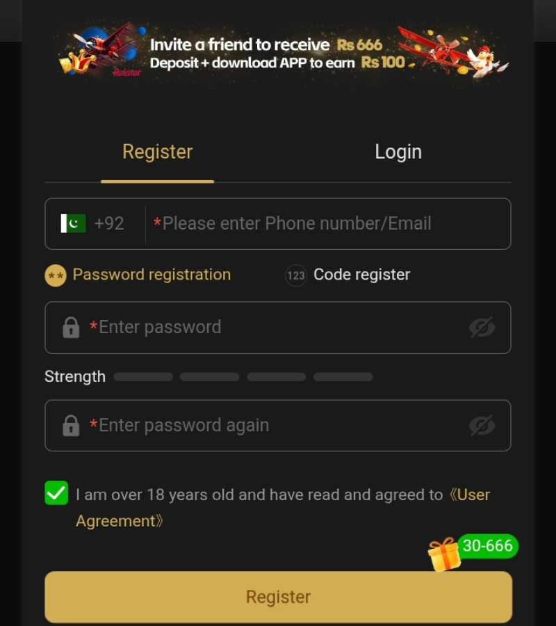 666P APK registration screen